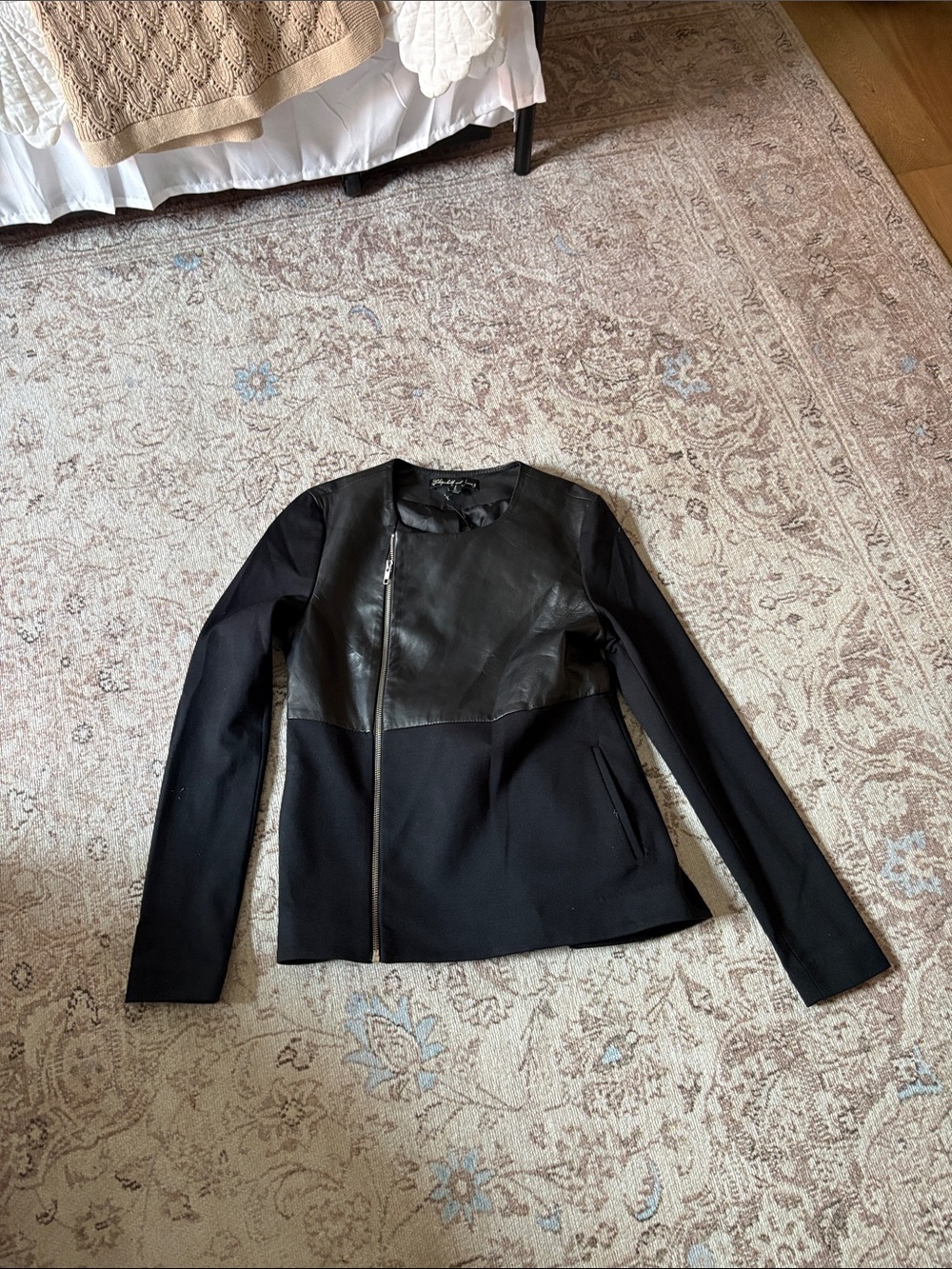 Elizabeth and James Black Leather-Panel Jacket